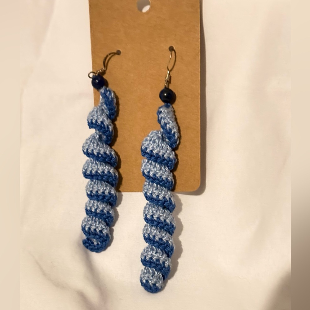 Elegant Blue Crochet Spiral Earrings
